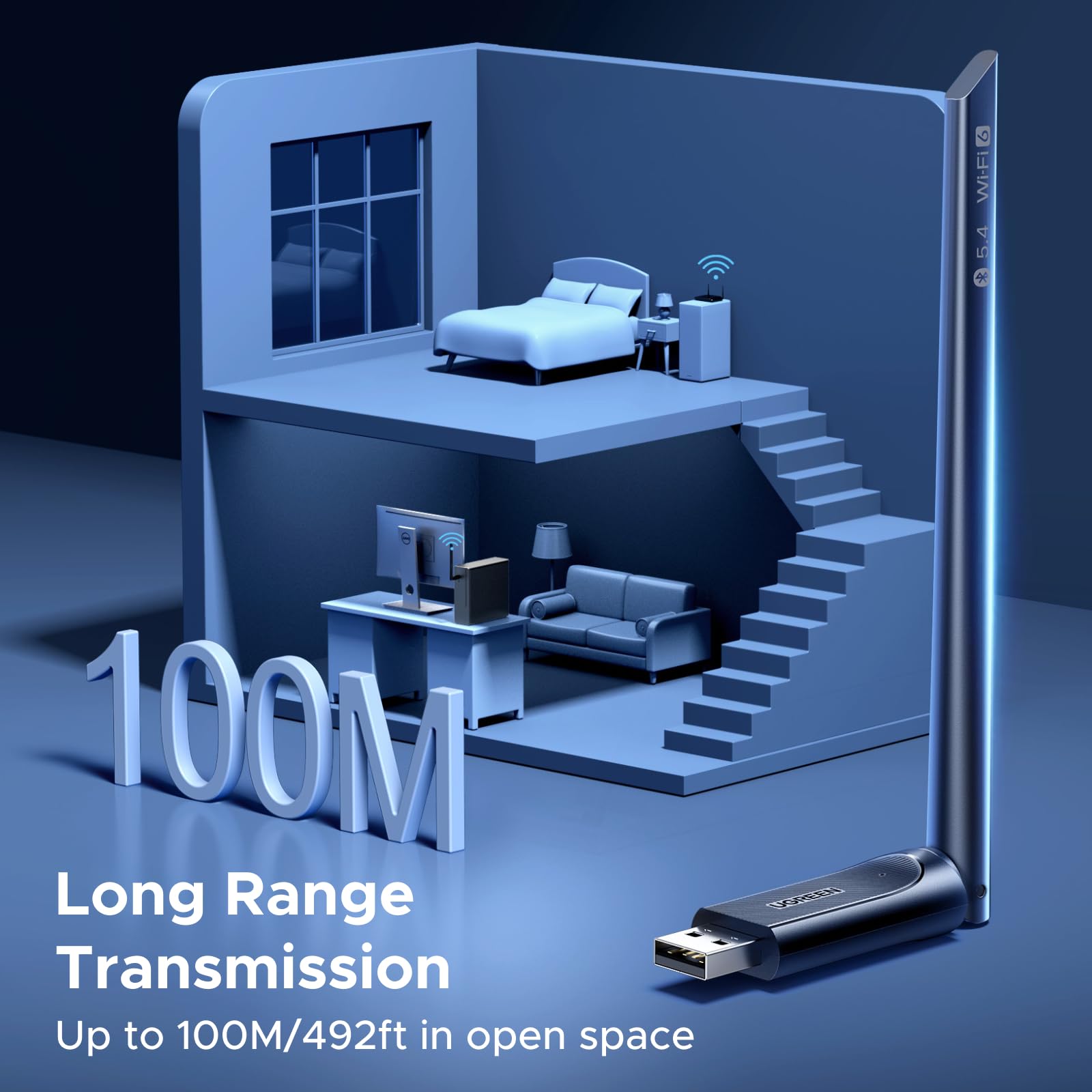 Ugreen Wifi Dongle, 2-In-1 Wi-Fi 6 Bluetooth 5.4 Wifi Adapter For Pc, Ax900 Usb Wifi Dongle 5Ghz/2.4Ghz Usb Wireless Adapter For Pc Laptop Computer Windows 10/11 - View 6