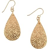 Small Damask Embossed Bronze Teardrop Earrings