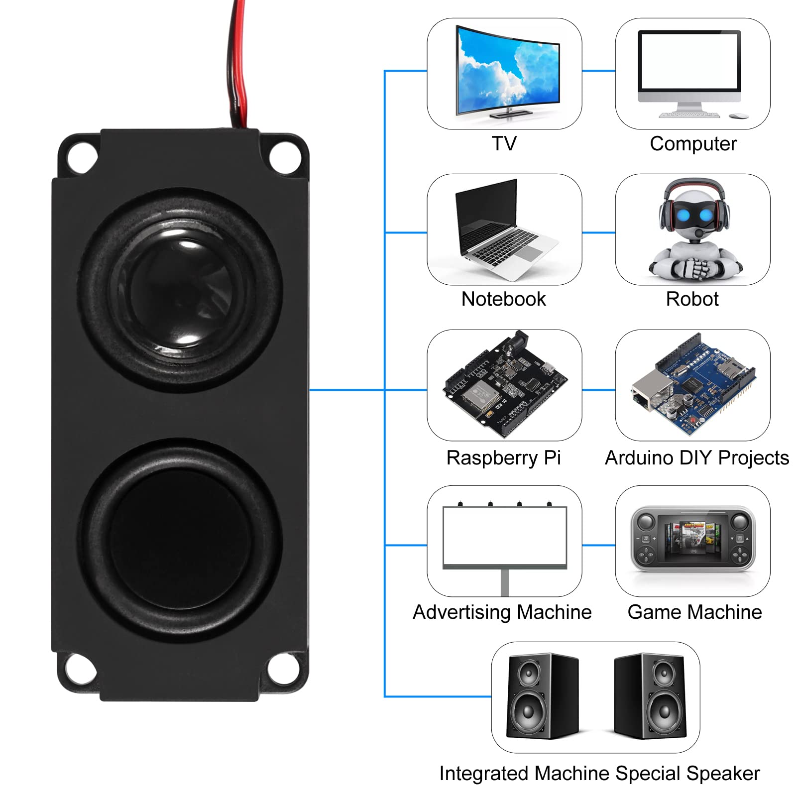 HUAREW Altoparlante 3 Watt 8 Ohm Altoparlante 3w 8ohm Interfaccia JST-PH2.0 per Scheda Madre Arduino Progetti elettronici Fai da Te e Monitor TV LCD (4 Pezzi