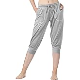 icyzone Women's French Terry Jogger Lounge Sweatpants - Active Capri Pants for Women