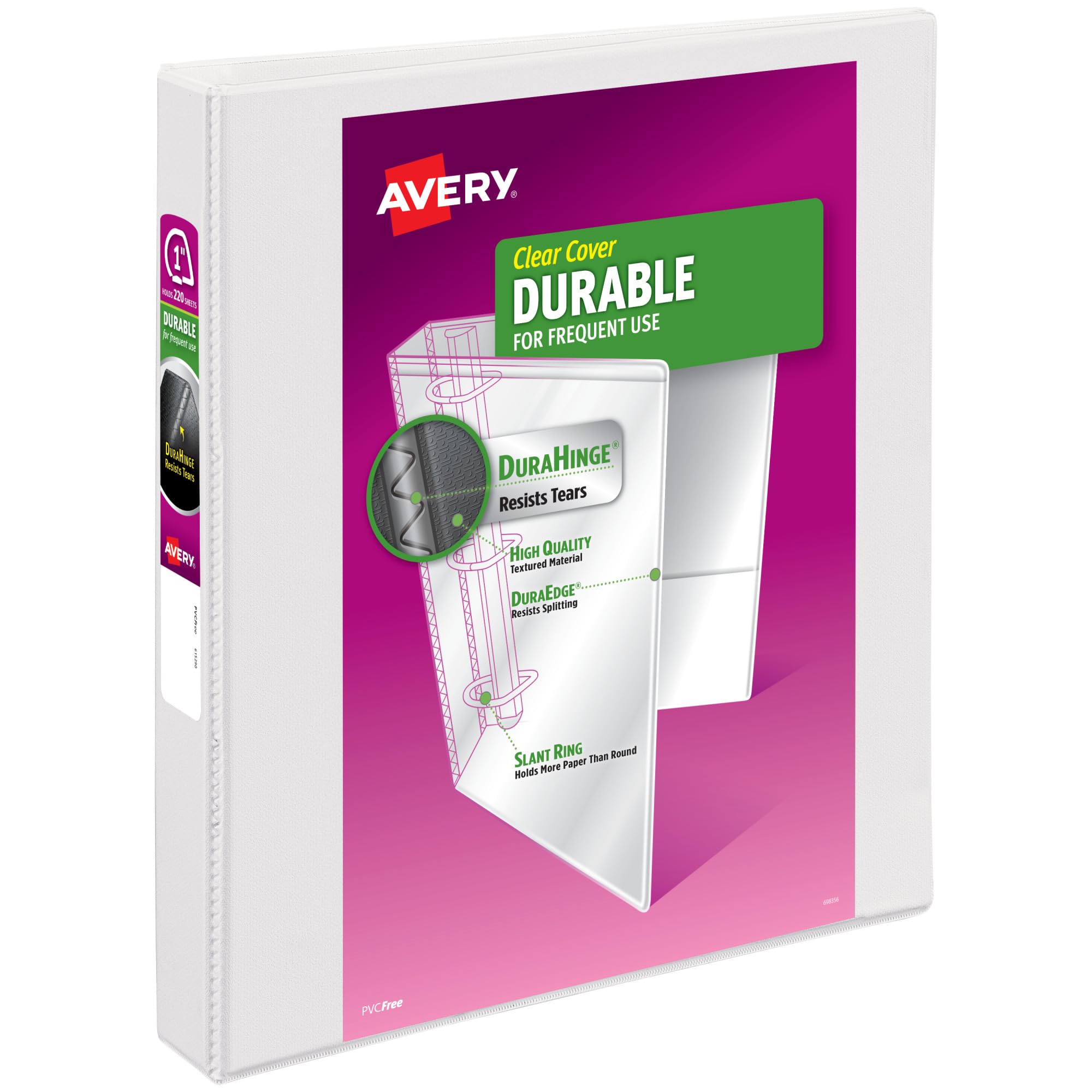 Avery Durable View 3 Ring Binder for Home, School Supplies, Office, or Organization Needs, 1" Slant Ring, 1 Pack White Binder (17012)