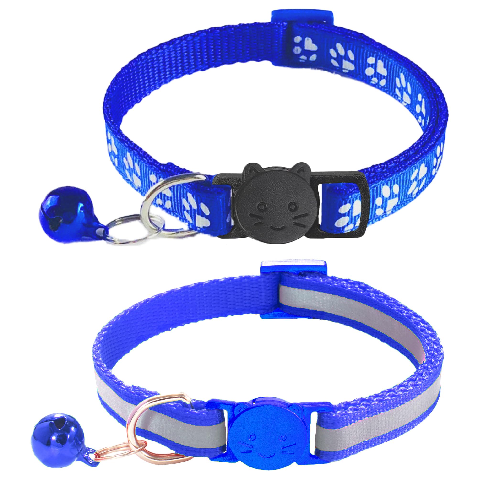 Photo 1 of 2 Pack Breakaway Cat Collars with Bells, Reflective Design and Claw Print Design, Safety Buckle Kitten Collars Adjustable from 7.5 to 12.5 Inches (Navy Blue)