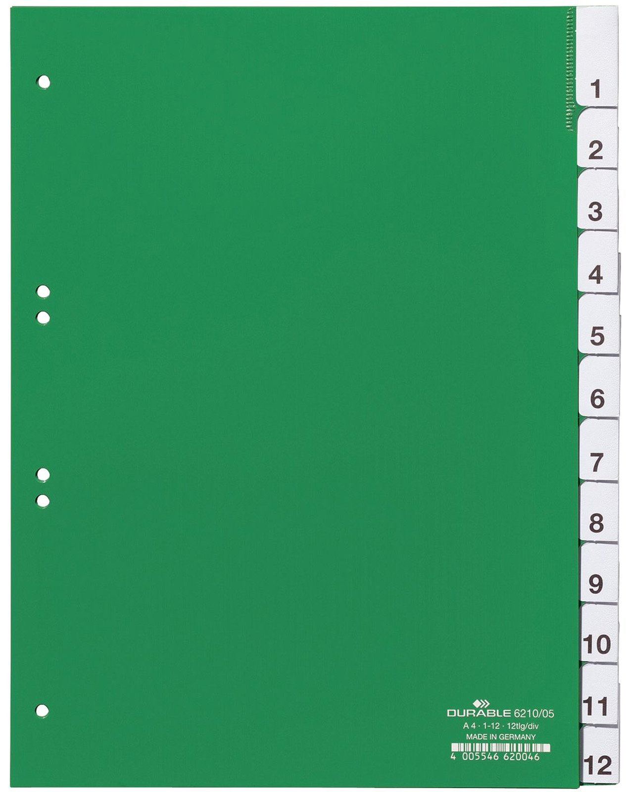 Durable 621005 1-12 Index File with Pre-Inserted Printed Inserts for A4 Sheets - Green