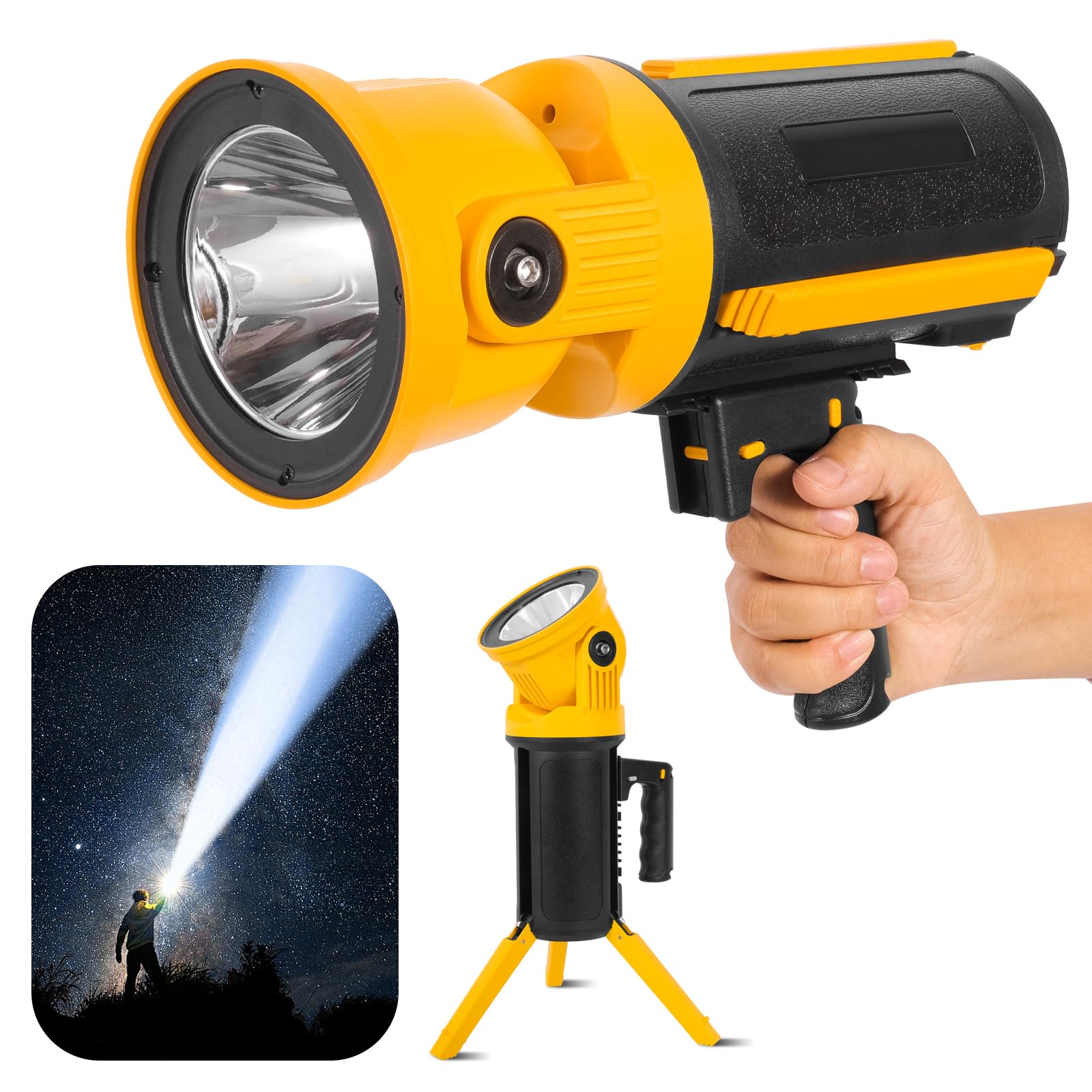 Rechargeable Led Spotlight Flashlight with 90° Rotate Head Super Bright Spot Lights Outdoor Handheld, IPX6 Waterproof Flashlight for Emergencies