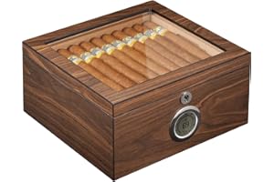 FLAUNO Cedar Cigar Humidor 60-Cigar Capacity with Lock & Digital Hygrometer, 2 Cigar Humidifiers & Easy Humidification System, Slotted Tray, Shelf, and Dividers - Ideal Gift for Cigar Lovers