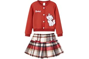 PATPAT Toddler Girl 2 Piece Skirt Sets Knit Pullover and Pleated Plaid Skirts Clothing Sets 3-9 Years Fall/Winter Outfits