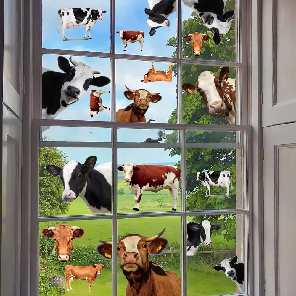Runtoo Funny Cow Wall Stickers Farm Animals Wall Stickers Window Decor for Living Room Bedroom Kids