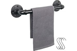 Jeasor Industrial Pipe Towel Rack Towel Bar, Heavy Duty Wall Mounted Rustic Farmhouse Bath Towel Holder for Bathroom (Black, 12 inch)