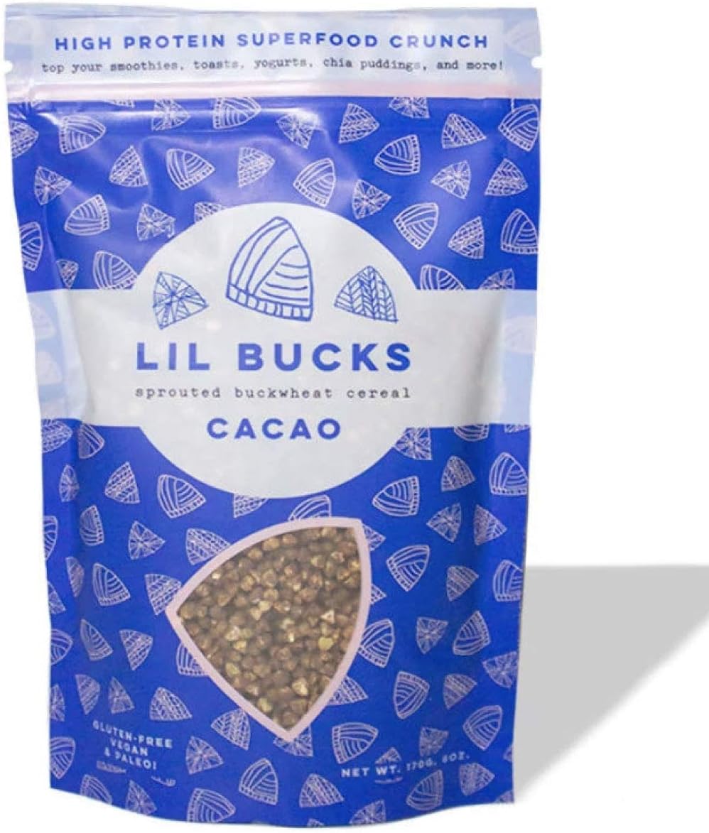 Lil Bucks Cacao Sprouted Buckwheat Groats Raw Organic, Grain-Free Granola, Low Fodmap Food: Two 6 Ounce Bags