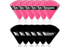 BLAAROOM 12 Pieces Velour Pure Cotton Powder Puff Face Makeup Triangle Powder Puffs for Loose Powder Wet Dry Cosmetic Foundation Beauty Sponge Makeup Tools -Black Rose Red