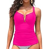 Tankini Tops for Women Swimwear - Tummy Control Bathing Suit V-Wire Swimsuit Ruched Swim Tank Top Only No Bottom