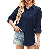 Doreyi Women Linen Button Down Shirts Cotton Long Sleeve Blouse Stylish Casual Collared Work Office Shirt Tops