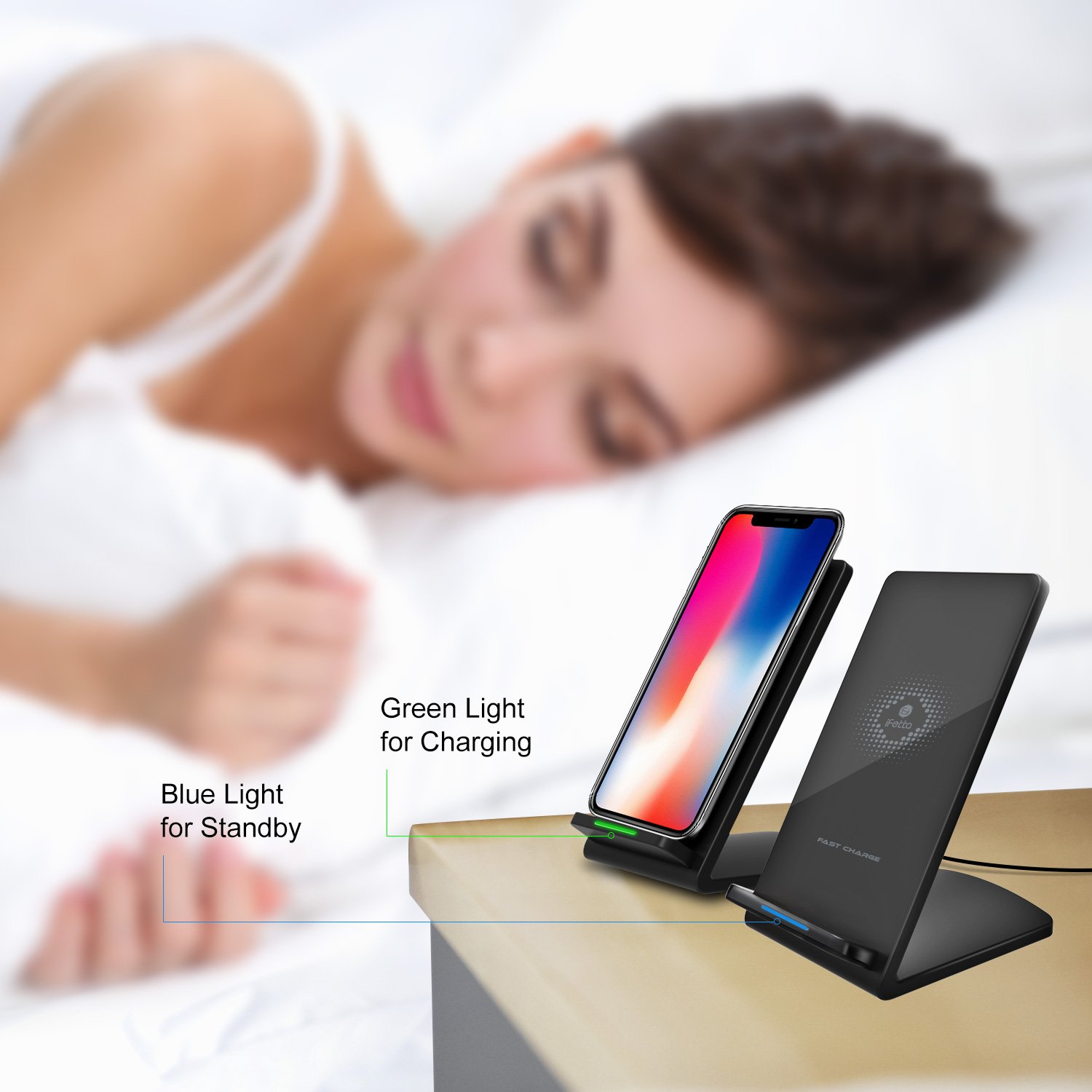 Ifecco iPhone X Wireless Charger, 10 W Fast Wireless Charging Stand for Galaxy Note 8/5 S8/S8 Plus S7/S7 Edge S6 Edge Plus, Standard Charge for iPhone X iPhone 8/8 Plus (Adapter not Include)