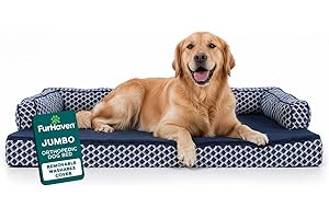 Furhaven Orthopedic Dog Bed for Large Dogs, Comfy Couch Sofa with Orthopedic Egg Crate with a Solid Foam Base for Joint Support, Removable Washable Cover, Jumbo/XL, Plush & Woven, Diamond Blue