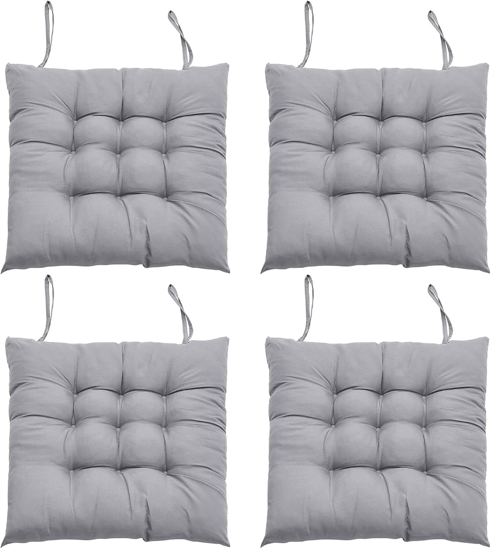 DKIEI Seat Pads for Dining Chairs Set of 4 40x40cm Grey Cushions