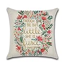 Aremazing Cotton Linen Home Decor Pillowcase Throw Pillow Cushion Cover 18 x 18 Inches Inspirational Quotes with Beautiful Flowers/Leaves (THOUGH SHE BE BUT LITTLE SHE IS FIERCE)
