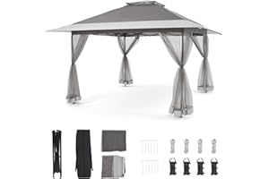 Bezseller 13x13 Pop Up Gazebo Tent with Mosquito Netting – Quick Set Up, Water-Resistant Outdoor Canopy for Patio, Garden, Backyard, and More,Deep Grey
