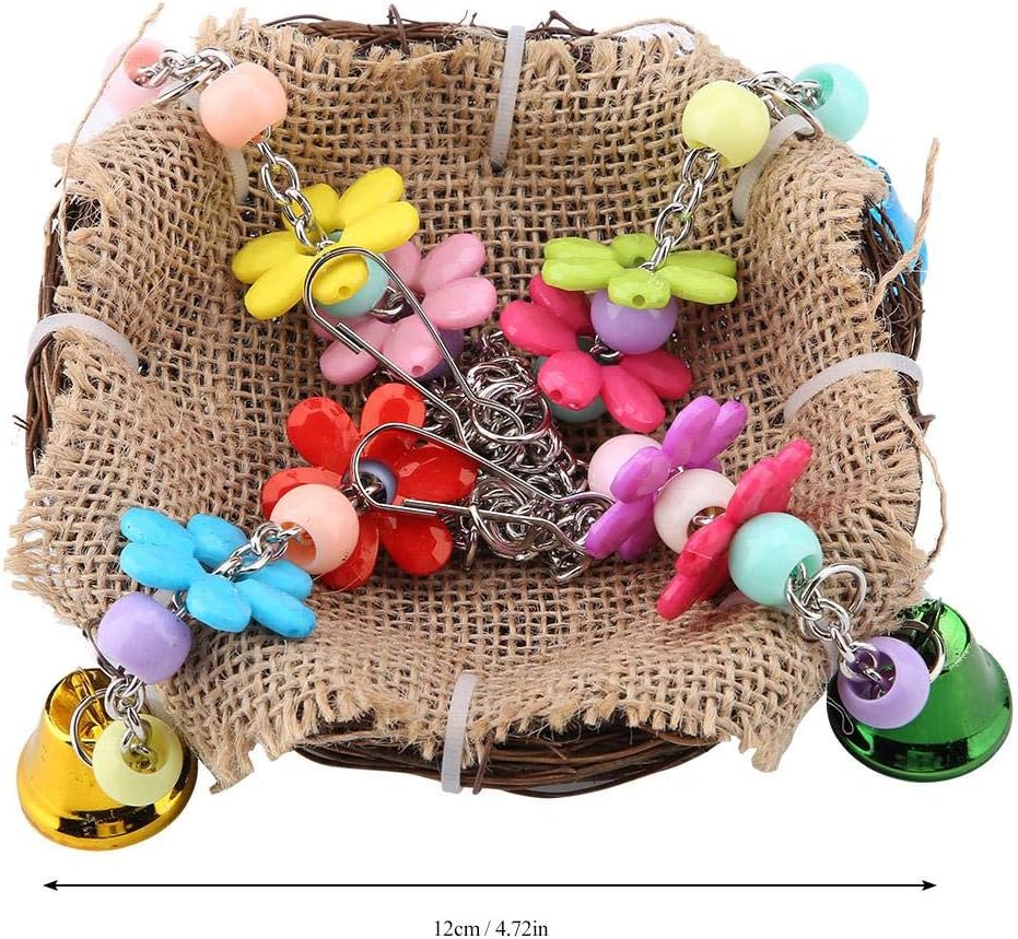 Rattan Birds Nest Swing Toys Parrot Climbing Chew Toys Colorful Birds Cages Perches Hanging Parrots Straw Toys with Bells S for Pet Birds Parrot Cage Accessories - Image 5