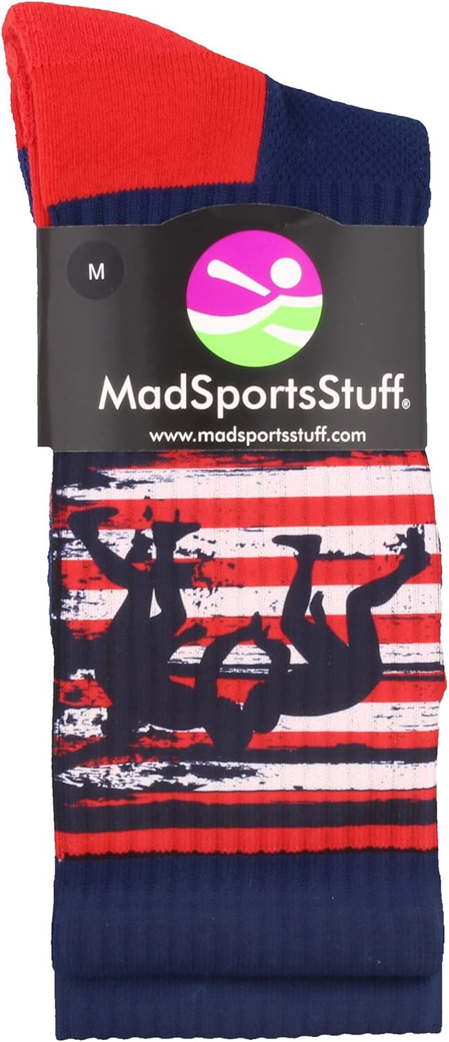 MadSportsStuff USA Flag Fighting Wrestlers Athletic Crew Socks: Clothing