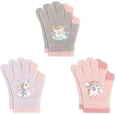 QKURT 3 Pairs Kids Warm Knit Gloves, Toddler Magic Gloves Children's Colorful Glove Soft Thermal Glove Stretch Winter Mittens Full Finger Mittens Pattern for 1-5 Years Boys Girls