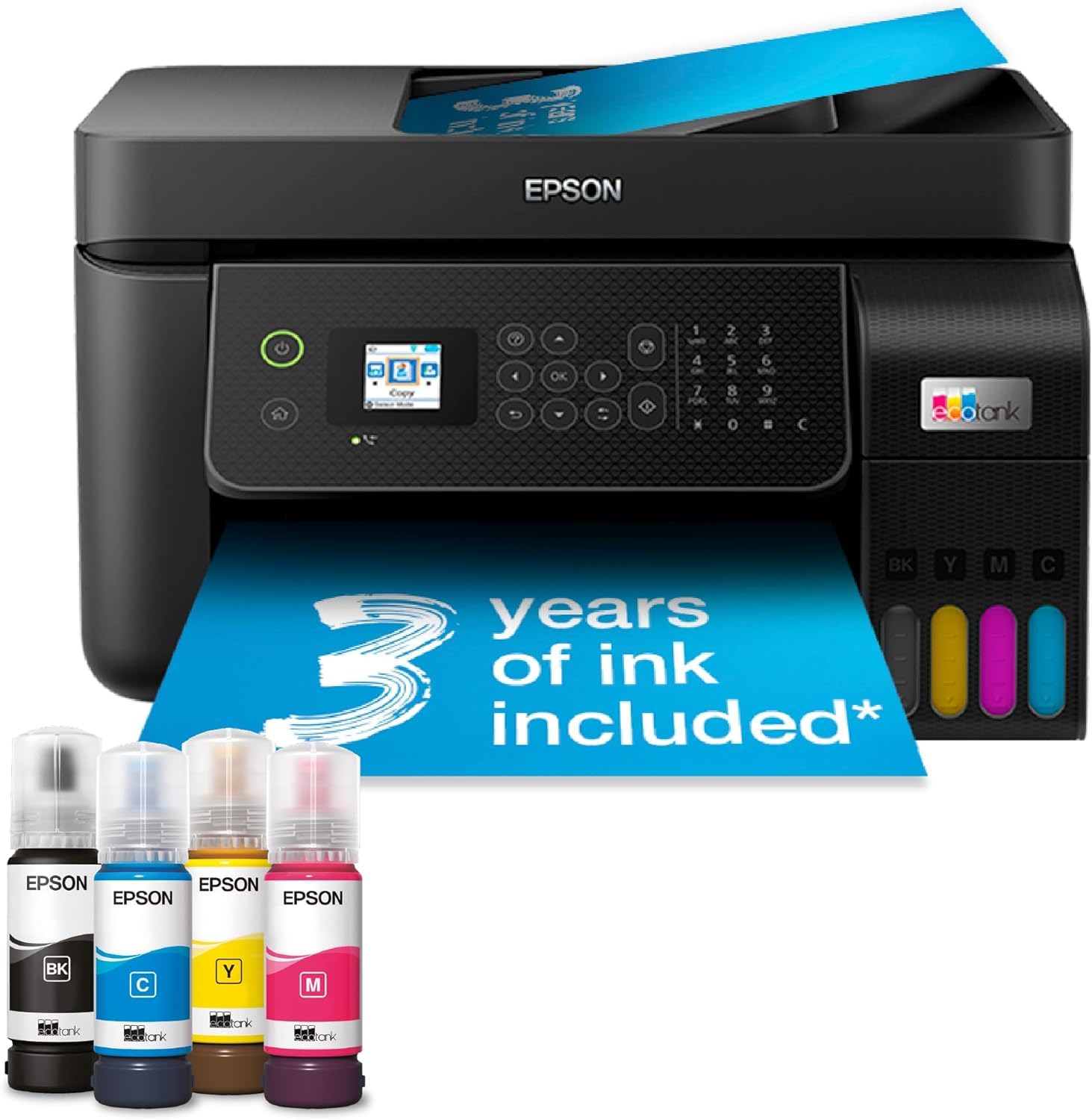 Epson EcoTank ET-4800 Ink Tank Printer | Home & Small Office Use | Wireless & Ethernet| A4 | Print, Copy, Scan, Fax | 3.7cm LCD Screen | ADF | Includes up to 3 Years of Ink