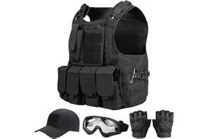 VPZenar Tactical Vest for Men, Airsoft Vest, Black Molle Vest and Cap Protective Equipment, Tactical Airsoft Gear