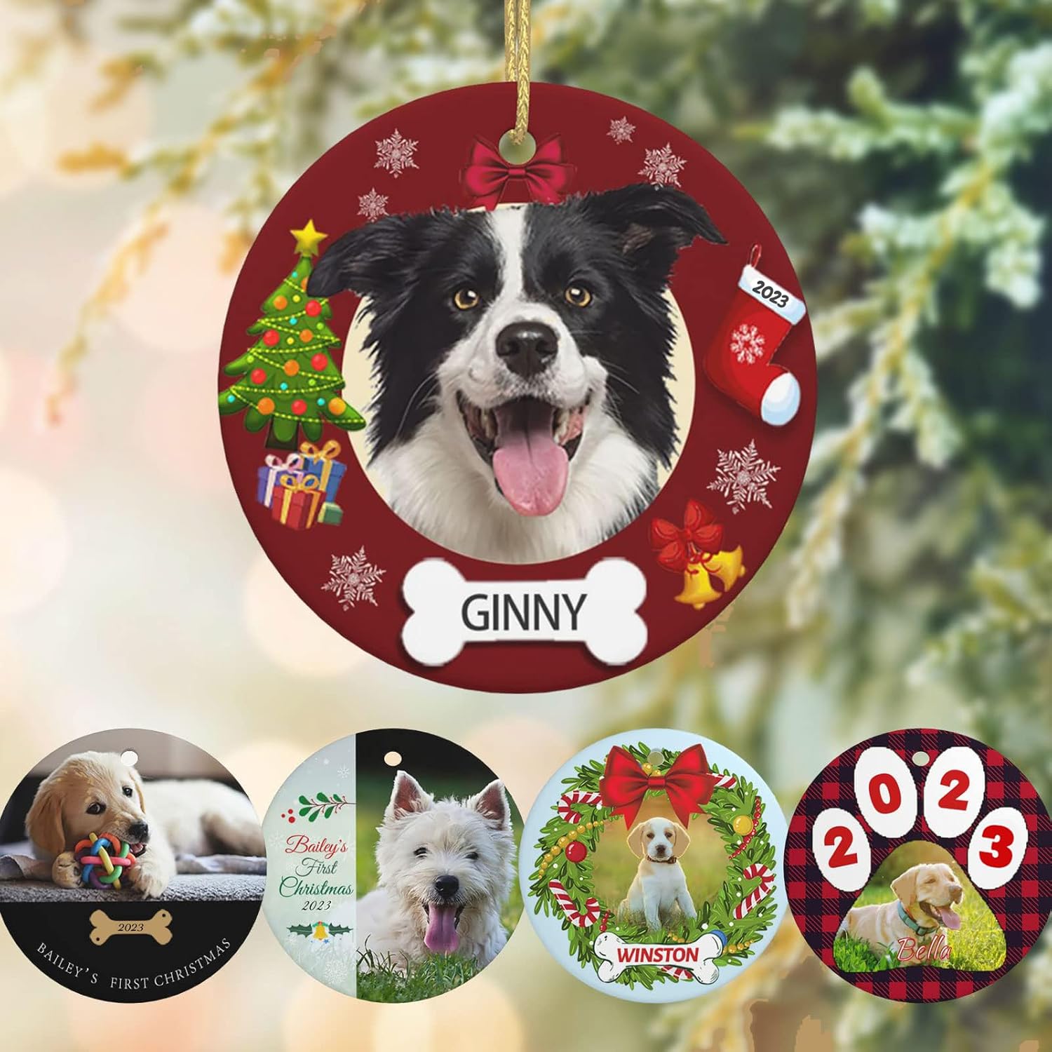 Ornaments - Personalized Dog Ornaments for Christmas Tree 2023 Custom Dogs Picture Photo Name Ornament Customized Cat Pet Xmas Decoration Gifts
