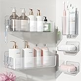 Nieifi Adhesive Wall Shelf, Shower Shelves 5 Pack with Soap Holder, Shower Organizer for Bathroom Organization, Clear