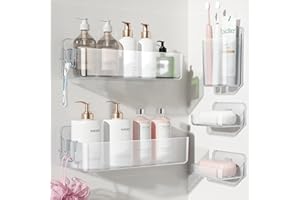 Nieifi Adhesive Wall Shelf,Shower Shelves 4 Pack with Soap Holder,Shower Organizer for Bathroom Organization,Clear
