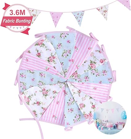 3 6m Wimpelkette Wimpel Girlande Stoff Mit 12 Beidseitig Farbenfroh Wimpeln Banner Fur Madchen Babyparty Und Kinderzimmer Deko Bunting Wimpelkette Vintage Draussen Deko Fur Geburtstag Hochzeit Party Amazon De Spielzeug