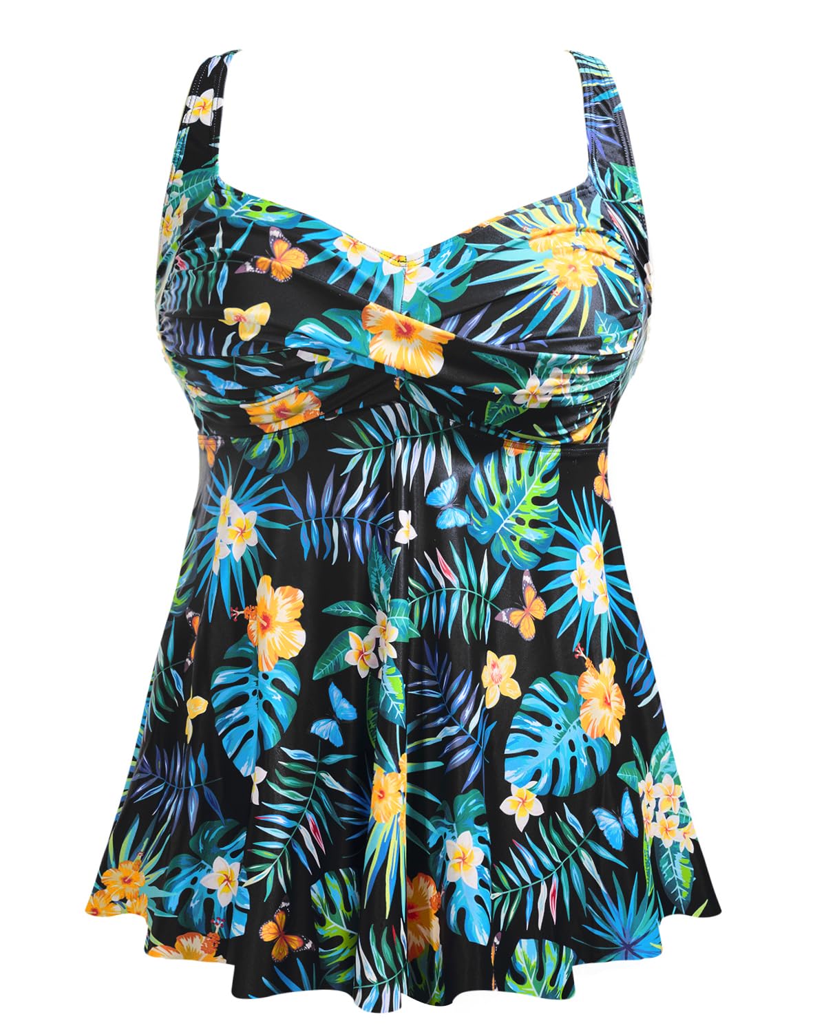 Aqua Eve Tankini Taglie Forti Donna - Solo Top Lungo Nero Con Reggiseno Integrato, Scollo A Cuore, Coprente (16 Plus, 18 Plus, 20 Plus, 22 Plus)