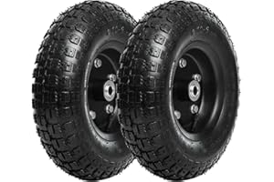 TAIFA 13 Inch 2 PCS Rubber Pneumatic Replacement Tires and Wheels 4.00-6 with 5/8'' Bearing and 3.15'' Offset Hub, Anti-slip Inflated Air Wheel for Garden Wagon/Hand Truck/Trolley/Garden Scooter etc.