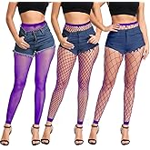 LUCKELF 3 Pairs Women Footless Fishnet Stockings High Waist Tights 8+ Solid Color Cosplay Lingerie Elastic Pantyhose