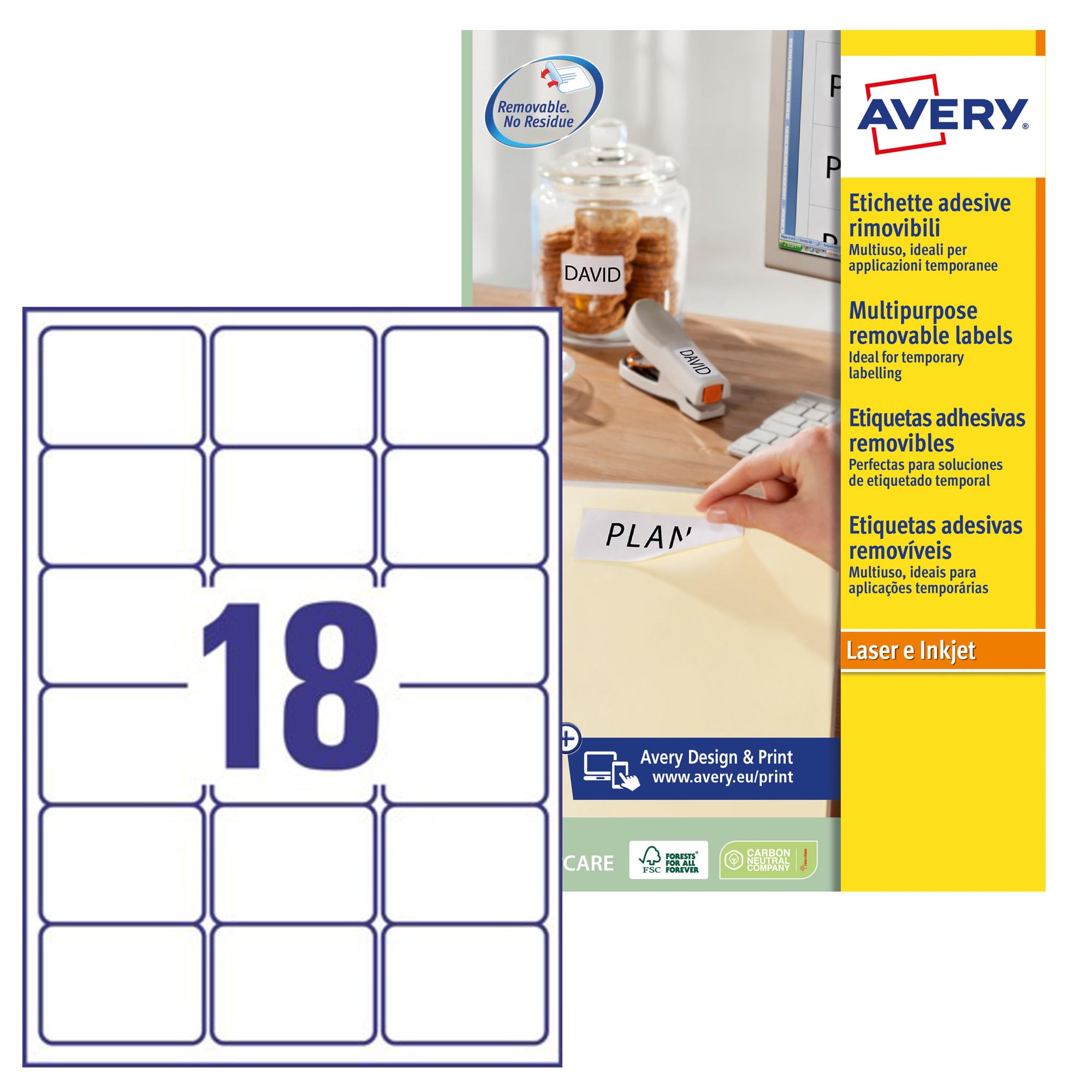 Avery Zweckform L6025REV-25 Removable Product Labels for Small Quantities 63.5 x 46.6 mm 25 Sheets