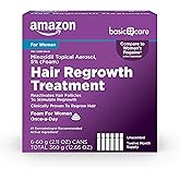Amazon Basic Care Hair Regrowth Treatment For Women, Minoxidil 5% Topical Aerosol (Foam), 12 Month Supply, Unscented, 2.11 ounce (Pack of 6)