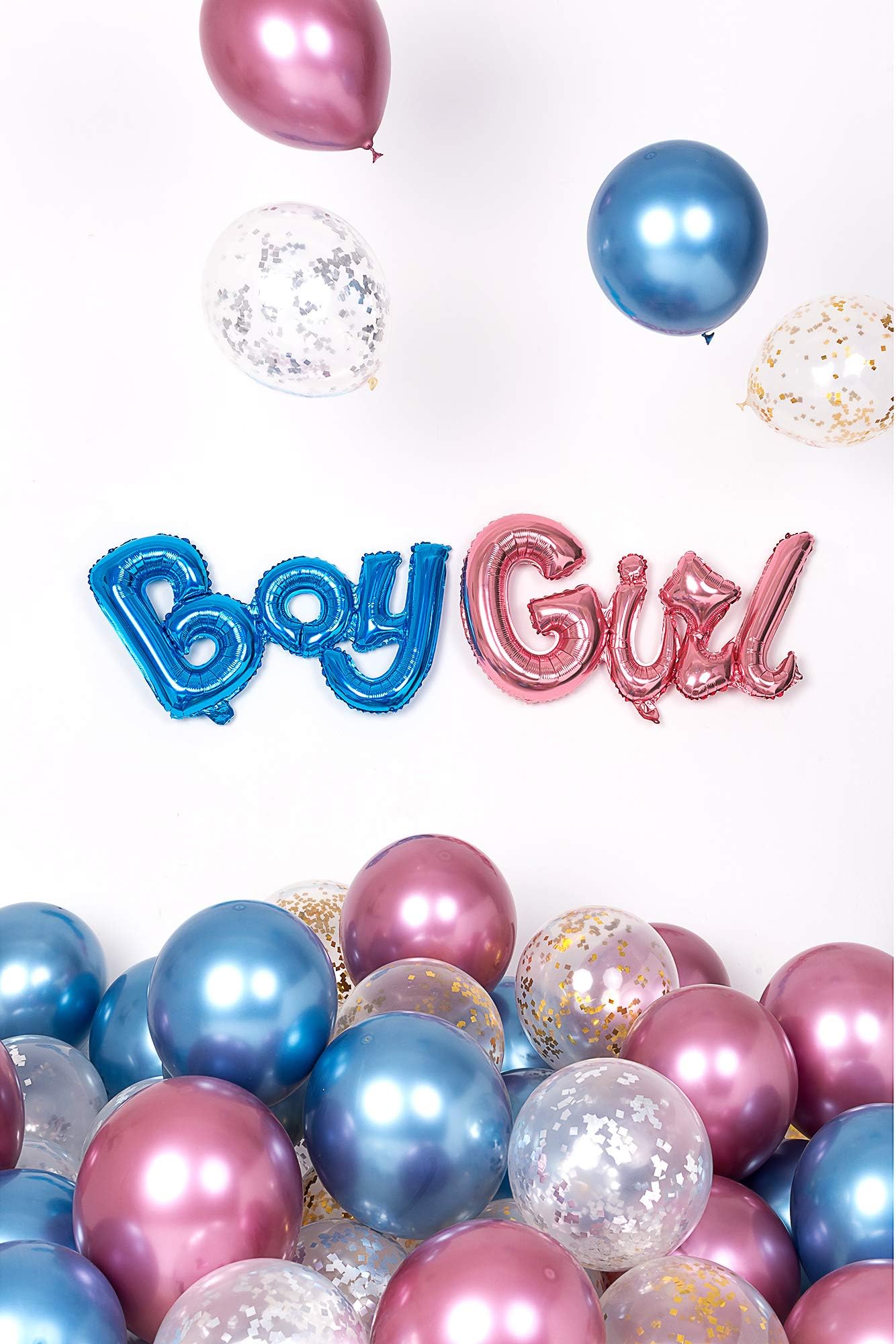 Gender Reveal Party Supplies Kit Pink And Blue BOY & Girl Foil Mylar Balloons Metallic for Gender Reveal Balloons Set Baby Shower Decorations Backdrop