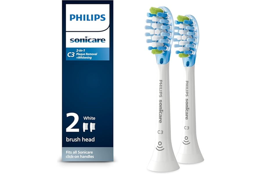 Philips Sonicare C3 Two-in-One – Genuine Replacement Electric Toothbrush Heads, White, 2 Pack, HX9042/65