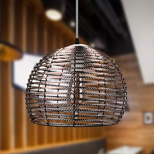 Retro Pendant Light Handmade Zebra Cut Black Hemisphere Chandelier