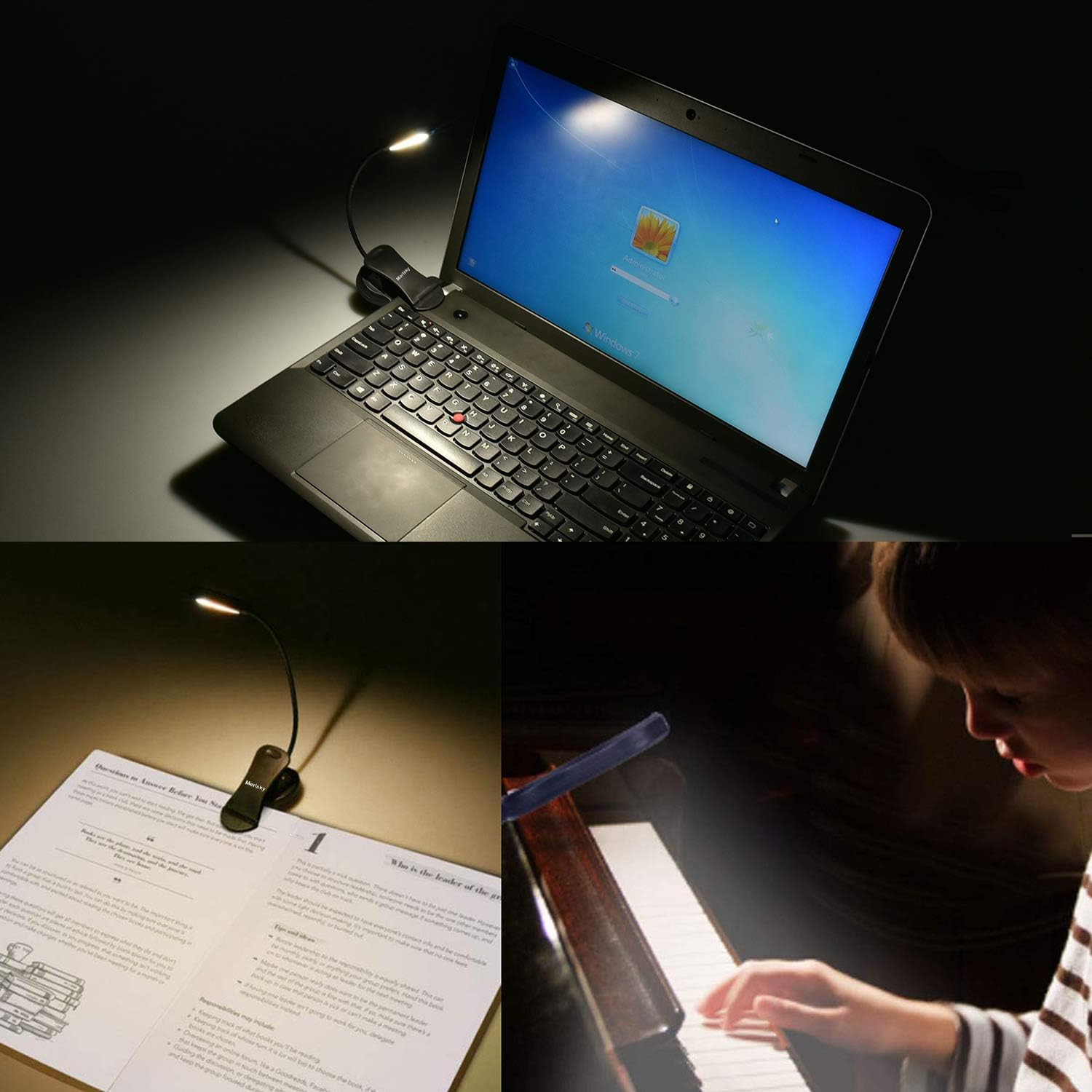 Rechargeable Book Light, Merisky LED Clip on Reading Light for Book in Bed, 3 Color × 3 Brightness, Up to 60 Hours Eye Care Reading, Warm & White, Perfect for Kids, Bed Headboard & Travel - - 