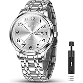 Taxau Mens Silver Watch Luxury Minimalist Dress Watch Classic Waterproof Watches for Men Analog Quartz Stainless Steel Men's Wrist Watches with Date Luminous Relojes para Hombres