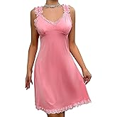 Hamefen Women's Lingerie Sexy Chemise Back Big Butterfly Embroidery Pajamas Modal Babydoll Nightgowns S-XL