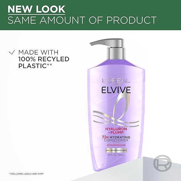 L’OREAL PARIS ELVIVE HYALURON PLUMP HYDRATING CONDITIONER FOR DEHYDRATED, DRY HAIR INFUSED WITH HYALURONIC ACID CARE COMPLEX, PARABEN-FREE, 26.5 FL OZ