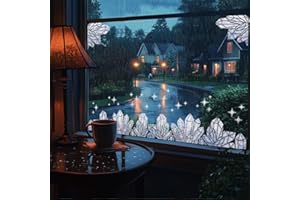 1Set Waterproof PVC Window Film Static Stickers, Rainy Night Themed Window Decals, Removable Crystal Frame and Sparkling Star