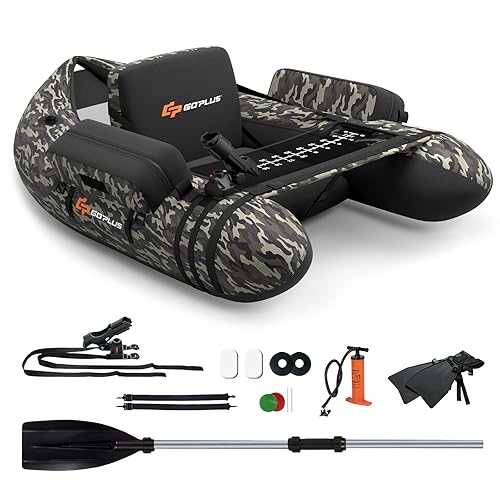 Goplus Inflatable Float Tube, Fishing Belly Boat w/Paddle