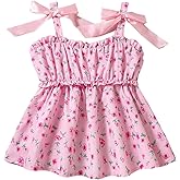 SweatyRocks Girl's Bow Floral Print Peplum Tops Spaghetti Strap Ruffle Camisole Cute Babydoll Tops
