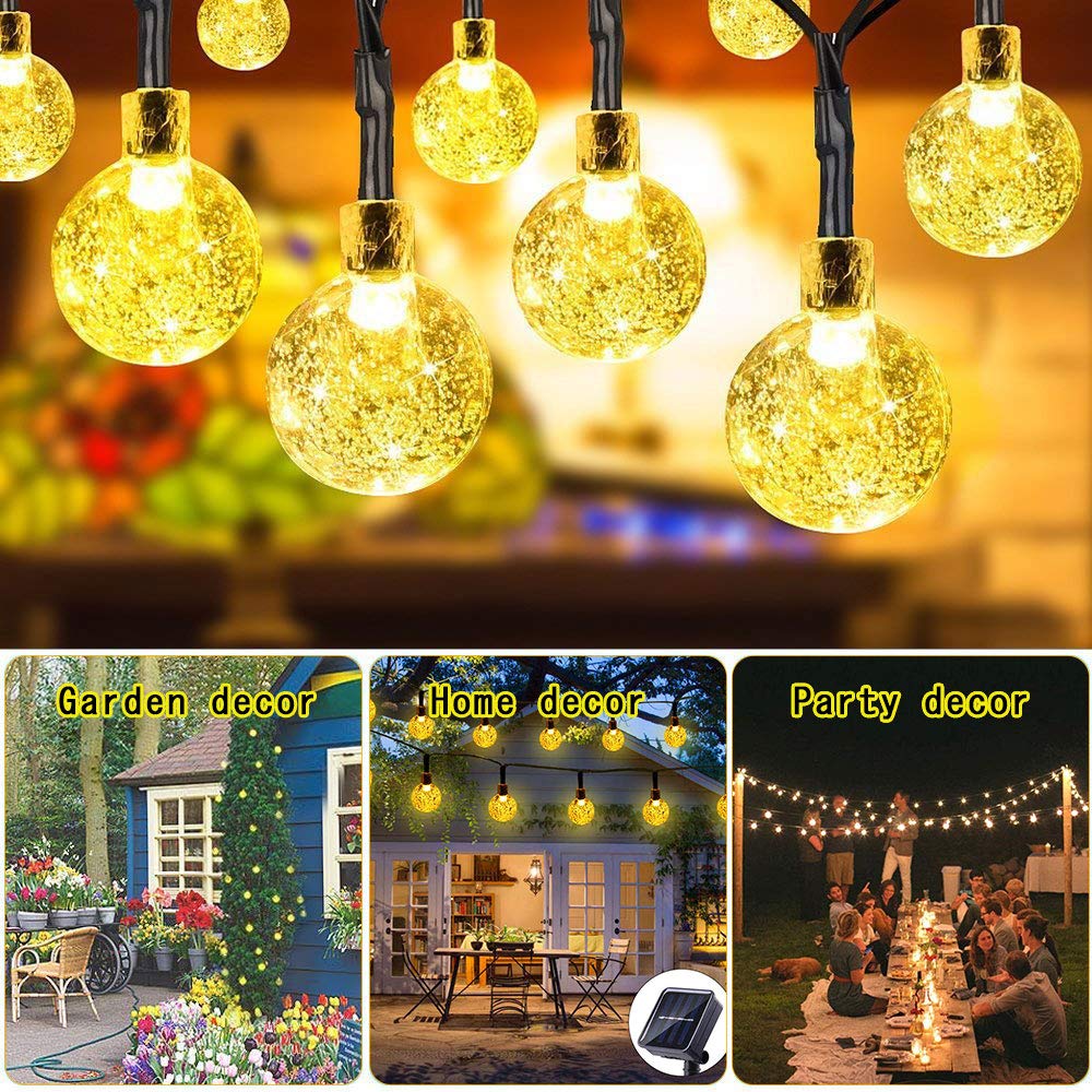 Solar String Lights Outdoor, Cshare Garden Light Bulbs 50 LED 23Ft 8 Modes Waterproof Garden Crystal Ball Decorative Fairy Lights for Garden, Yard, Home, Christmas Tree, Birthday Party(Warm White)