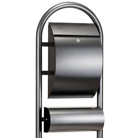 ZELSIUS Standbriefkasten, Rundbogen Briefkasten aus Stahl in Hammerschlagoptik, mit Zeitungsrolle / Zeitungsfach, abschließba