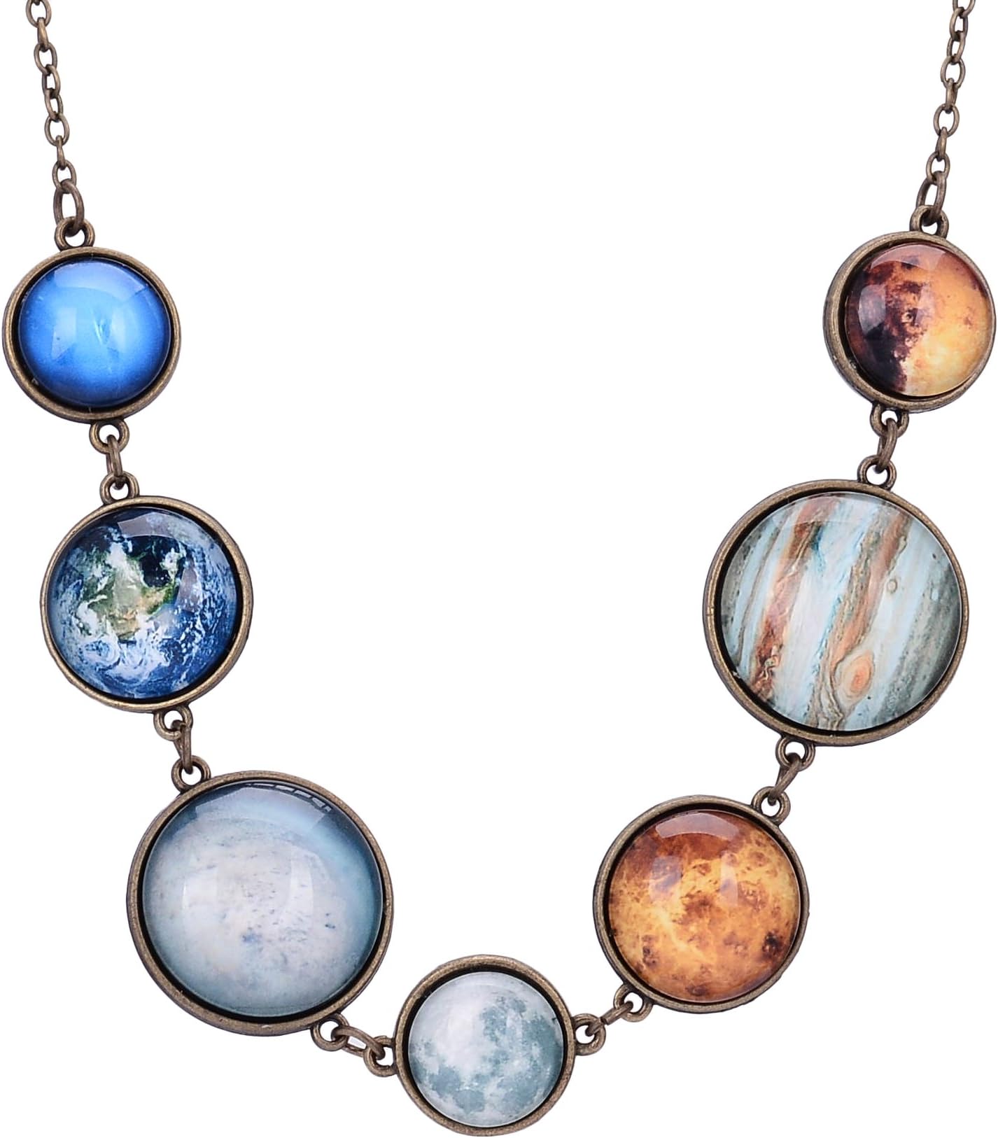7 Planet Necklace,Solar System Handmade Charm Necklace with double-sided glass crystal ball for female teachers
