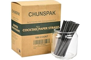 CHUNSPAK Paper Cocktail Straws 5 inch - 500 ct. Biodegradable Small Black Paper Drinking Straws Bulk for Short Drinks, Restaurant, Bar, Food Services