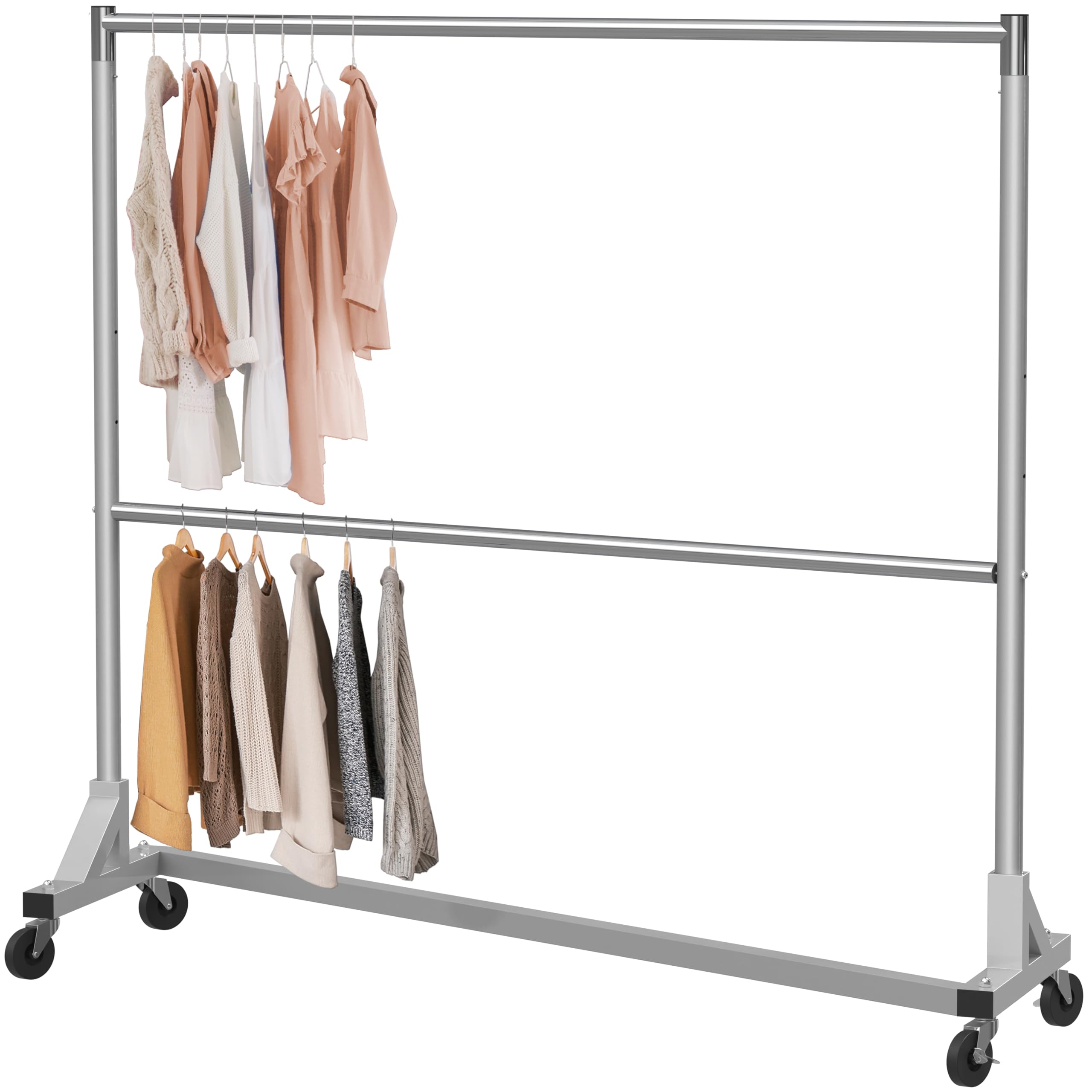 Photo 1 of Simple Houseware Commercial Grade Z-Base Double Rod Garment Rack, 600lb Load, 63 inch, Silver